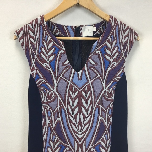 Anthropologie HD in Paris Cleo Jacquard Sheath Dress Blue Sleeveless Size S - Picture 6 of 12